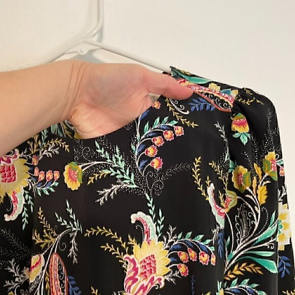 ANN TAYLOR LOFT Floral Flare Dress Black Multi Boho Long Sleeve Fit Flare Dress - Picture 7 of 14